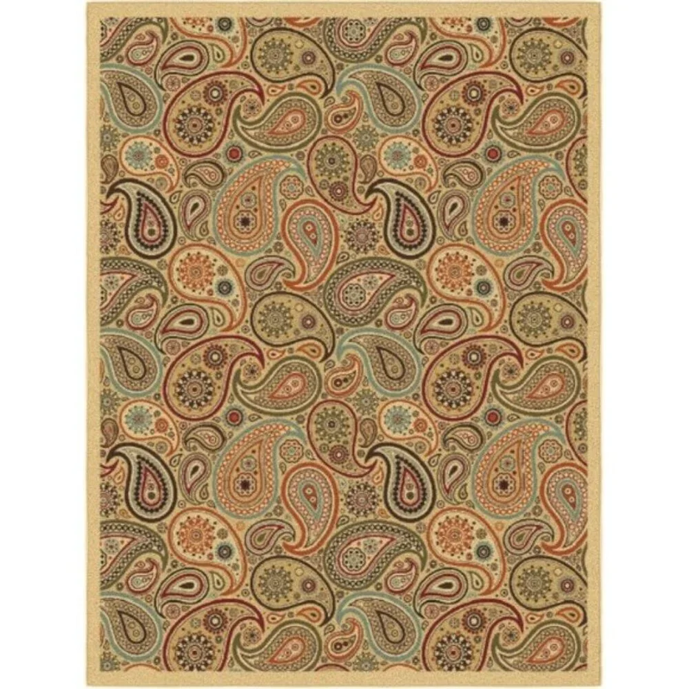 New 5x6.6 Beige Paisley Rug, Non-Slip, Durable Carpet for Home & Room Decor